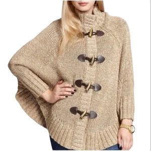 Michael Kors Toggle Front Knit Poncho Sweater XS Tan Womens Fall Winter